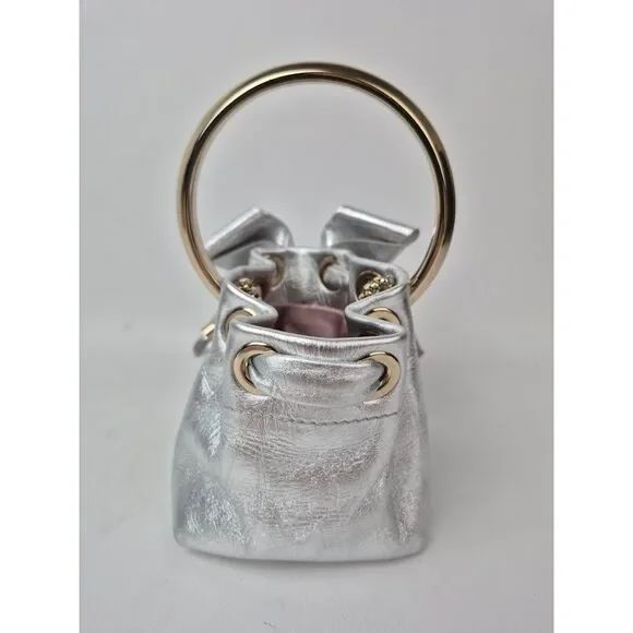 Jimmy Choo Metallic Silver Micro Bon Bon Top Handle Bag
